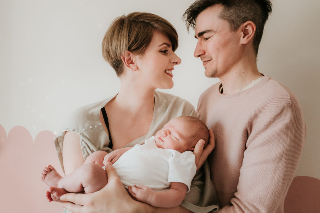 virtual newborn shoot family with newborn baby girl